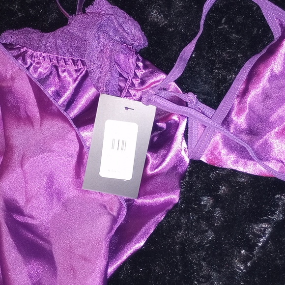 Frederick's of Hollywood M Purple Magic Astrid Satin Eyelash Babydoll 2piece set - Picture 10 of 12